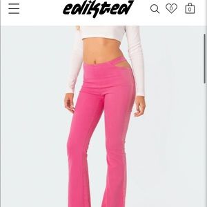 Hot Pink High Rise Flare Jeans with Cutouts